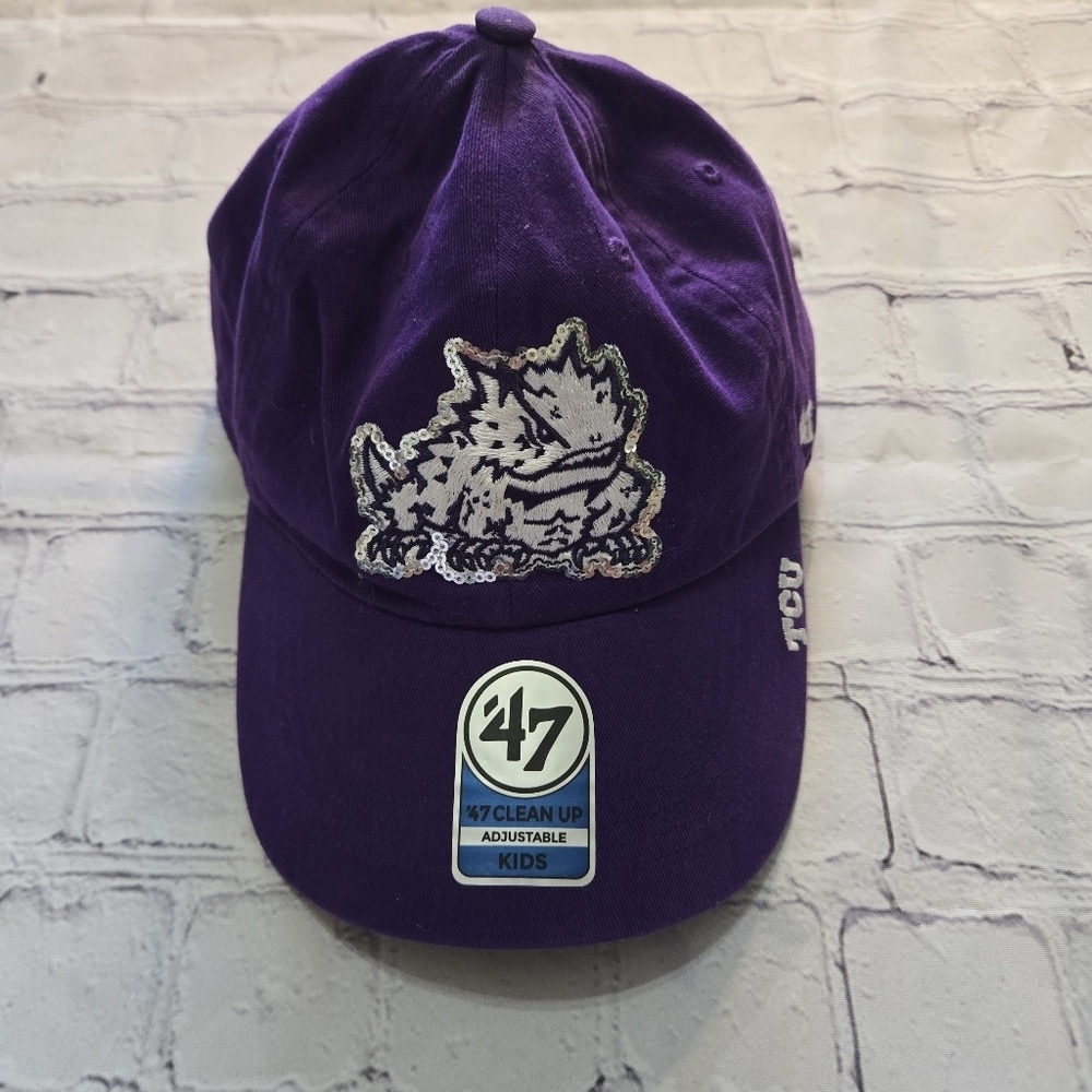 TCU Sequince Outlined Horned Frogs Purple Baseball Cap Size:Kids